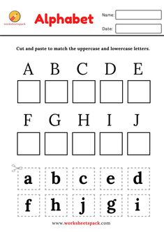 the alphabet worksheet for children to learn how to write and draw letters with pictures