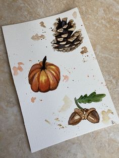 an acorn and pine cone painting on a piece of paper