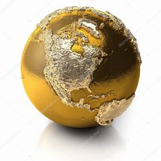 an image of a golden earth globe on white background with clipping path for text