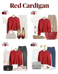 Red Cardigan Outfit Winter Work, Cardigan T Shirt Outfit, Red Chic Outfit, Work Autumn Outfits Women, Style Red Cardigan, Styling Red Cardigan, Outfit With Red Cardigan, Red Cardigan Outfit 2024, How To Style Red Cardigan