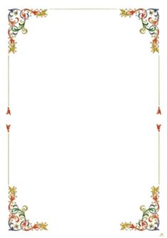 an ornate frame with red, green and yellow flowers on white background for text or image