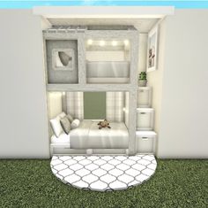 a small bedroom with a bed and shelves