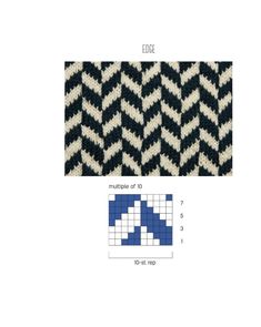 an image of a knitted pattern with the words edge in blue, white and black