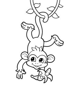 a cartoon monkey hanging upside down from the ceiling with its hands in the air and eyes wide open