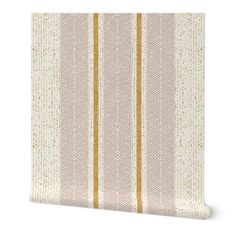 a beige and yellow striped wallpaper with gold stripes on the bottom half of it