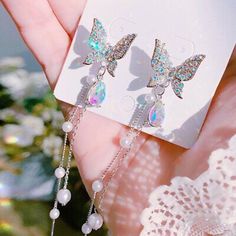 Great shopping ideas for Fashion Butterfly Crystal Pearl Tassel Earrings Stud Women Drop Dangle Jewelry, Fashion Jewelry Faux Piercing, Long Pearl Earrings, Korean Jewelry, Wedding Pendant, Long Tassel Earrings, Purple Pearl, Tassel Drop Earrings, Wedding Party Jewelry, Rhinestone Wedding