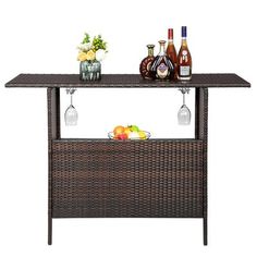 COUNTER BAR TABLE: Modern design matches your patio furniture. It is a perfect wicker bar patio table for your outdoor party to serve drinks and snacks. 2 STEEL SHELVES AND RAILS: 2 Layer steel shelves are designed for ample storage space. Stemware rack for hanging wine glasses allows for easy access to drinks weather RESISTANT WICKER: Durable and all-weather wicker ensures years of use. The rattan material is also UV resistant. But the table is recommended to be covered against heavy rain. WIDE Rustic Pub Table, Modern Bar Table, Rattan Bar, Business Place, Pub Restaurant, Table Bistrot, Pub Table Sets, Beautiful Bars, Outdoor Bar Table