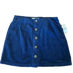 Size 25 Nwt Blue Corduroy Skirt From Pac Sun Never Even Tried On Casual Blue Denim Skirt For Winter, Blue Mini Denim Skirt For Fall, Blue Skirt With Button Closure For Fall, Trendy Blue Skort For Fall, Trendy Blue Fall Skort, Blue Mini Skirt With Pockets For Fall, Fitted Blue Mini Skirt From Urban Outfitters, Spring Corduroy Mini Skirt With Button Closure, Blue Cut-off Cotton Mini Skirt