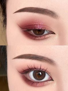 Burgundy Douyin Makeup, Red And Gold Eye Makeup, Soft Red Makeup, Asian American Makeup, Prom Makeup Red, Burgundy Eye Makeup, Almond Eye Makeup, Fake Makeup, Alat Makeup