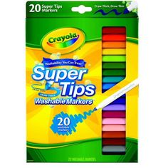 crayons super tips washable markers, assorted colors - 20 count box