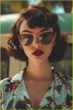 1940s Hair With Bangs, 1951 Hairstyles, Vintage Summer Hairstyles, Retro 1950s Fashion, Vintage Inspired Hairstyles, Pin Up Hairstyles For Short Hair, 50s Pin Up Hair, 1940s Waves, 50s Short Hair