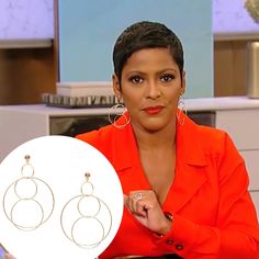 Multi Circle Statement Lightweight Pierced Earrings Yellow Gold Plated 2.95" Long X 2.02" Wide As worn by Tamron Hall Super Short Pixie, Triple Hoop Earrings, Small Drop Earrings, Pixie Bob Haircut, Ear Climbers Earrings, Climber Earrings, Druzy Earrings, Pearl Hoop Earrings, Short Pixie