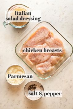 Baked Chicken with Italian dressing is one of the absolute easiest ways to get a home-cooked meal on the table. With 3 ingredients and less than 5 minutes of prep, you could practically make this in your sleep, but you'll never know it when you taste the tender chicken and zippy Italian flavors. So easy and flavorful, you'll LOVE this. Chicken Marinated In Italian Dressing Recipes, Chicken Marinade With Italian Dressing And Honey, Chicken And Italian Dressing Recipes, Italian Dressing Parmesan Chicken, Italian Dressing Chicken Oven, Italian Chicken Bake Recipes, Baked Chicken With Olive Garden Dressing, Sides For Italian Chicken, Italian Chicken Tenderloins