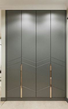 an elevator with two doors and some gold handles