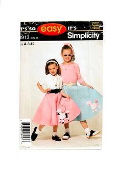 two girls in pink dresses and black shoes on the cover of an easy sewing pattern