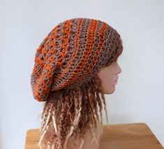 Bohemian Brown Crochet Hat For Outdoor, Brown Bohemian Beanie One Size, Casual Brown Crochet Hat For Festival, Bohemian Brown Yarn Beanie, Bohemian Brown Beanie, Slouchy Brown Crochet Hat For Fall, Slouchy Brown Crochet Hat, Slouchy Brown Crochet Hat Casual Style, Casual Brown Slouchy Crochet Hat