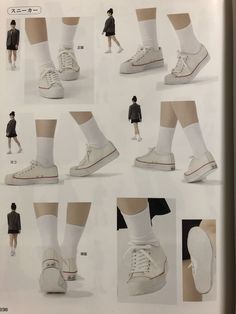 an advertisement for women's white shoes with different styles