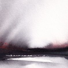 an abstract painting with white and red colors in the sky, watercolor on paper