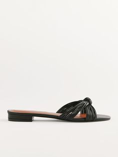 Take a break from heels for a sec. Shop the Peridot Mignon Knot Flat Sandal from Reformation, is a flat, slide-on sandal with a knotted, mignon upper. Knot Sandals, Black Flat Sandals, Sustainable Shoes, Black Sandals Flat, Black Accessories, White Flats, Take A Break, Leather Gloves, Leather Working