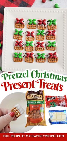 the pretzel christmas treat treats recipe is displayed on a plate with candy and candies