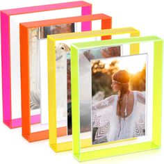 three different colored frames with a woman's face in the center