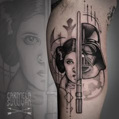 a woman with a darth vader tattoo on her arm