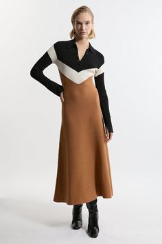 Elevate Your Daytime Wardrobe With Our Midaxi Dress, With A Slinky Silhouette That Flows Into A Straight Hanging Skirt. The Bodice Features A Long Sleeved, Polo Shirt Style Design For A Unique Twist. Style It With Ankle Boots Or Chunky Loafers For An Autumnal Day To Night Look. Viscose Blend Rib Knit Polo Top Midaxi Dress High Quality Knit Fabric Statement Polo Top Bodice Flattering Fit And Flare Silhouette Button Detailing At Neckline Petite Work Outfits, Petite Wedding Guest Dresses, Plus Size Workwear, Polo Shirt Style, Chunky Loafers, Tall Dresses, Outfits Petite, Twist Style, Petite Coat