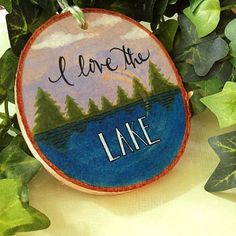 I Love the Lake Small Wood Slice Rustic Ornament by Alistrations Wood Slices, Wood Burning, Pot Holders, Lake, I Love, Wood, Handmade Gifts, Unique Jewelry