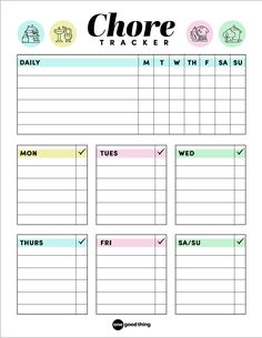 the printable chore tracker is shown here