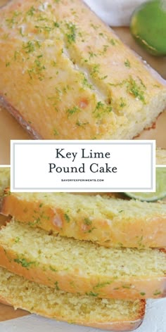 key lime pound cake on a cutting board