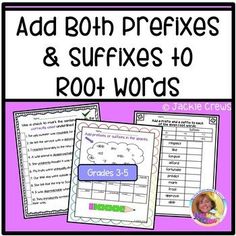 Add Both Prefixes and Suffixes to Root Words with Easel Pages by Jackie Crewshttps://www.teacherspayteachers.com/Product/Add-Both-Prefixes-and-Suffixes-to-Root-Words-with-Easel-Pages-1655250#show-price-update #esl #Englishlearners #prefixes #suffixes #literacy #teacherlife #grammar #elementary #iteach3 #iteach4 #iteach5 Prefixes And Suffixes, Root Words, Classroom Printables, Reading Intervention, Teaching Elementary, Teacher Tools