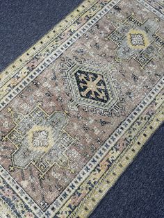 1970s  ANTIQUE MODERN BOHO CHIC PERSIAN STYLE FADED FINE TURKISH OUSHAK HAND KNOTTED WOOL OVERSIZE RUG with ALL OVER DESIGN. Origin: Oushak / Turkey  Size: 2'8"x4'10" feet / 81x146 cm Colors:pale  Purple , green, yellow , cream, pink, ivory  Age: About 50 years old Material: Organic wool and cotton Condition: Good Pile: Low Pile  Design: Geometric  FREE and FAST SHIPPING with via Fedex or USPS and ITEM WILL BE DELIVERED within 3 or 5 business days. ACCEPTED PAYMENT: ETSY PAYMENTS  THIS RUG WASHE Entryway Rugs, All Over Design, Interior Design Rustic, Nursery Rugs, Rug Runner Hallway, Vintage Runner Rugs, Distressed Rugs, Handmade Home, Oversized Rugs