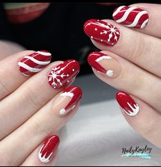 Red Sparkle Christmas Nails, Red Sparkly Christmas Nails, Sparkle Christmas Nails, Sparkly Christmas Nails, Sparkle Christmas, Candy Cane Nails, Inspired Nails, Nail Idea, Red Sparkle