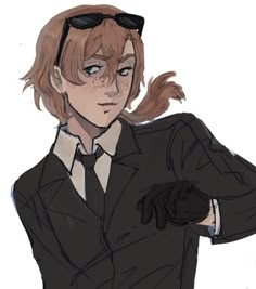 a drawing of a woman in a suit and tie with her hands on her hips