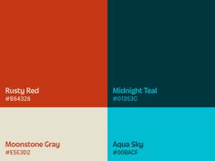 the color scheme for aqua sky and rusty red, midnight teal blue, aqua sky