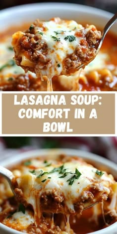 lasagna soup is the best comfort in a bowl it's loaded with meat and cheese