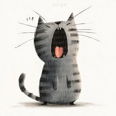 a drawing of a cat with its mouth open