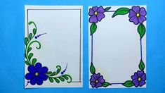 two pictures with flowers and leaves painted on the same sheet of paper, one is blue