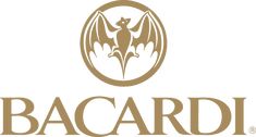 the bacardi logo is shown on a white background with brown lettering and an image of a bat