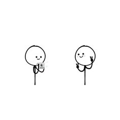 two stick figures are standing next to each other and one is pointing at the camera