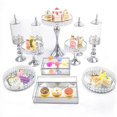 PRICES MAY VARY. 🍰【Aesthetic Decoration】 Our cake stands set pedestal will stand out at an upscale party or work effortlessly against your everyday decor，Not only fruits, cakes, dessert display, but also elegant decoration for your sweet home. cake stand In aesthetic design, flawless for dining room or table decoration 🍰【Excellent Craftsmanship】The Silver Cake stand includes a set of 11 pieces, Made from high-quality iron and crystal. crafted of iron in a clean Chrome baking painted finish, st Mirror Cupcake Stand, Crystal Wedding Cake, Crystal Cupcakes, Silver Cake Stand, Crystal Cake Stand, Wedding Cake Display, Display Tower, Metal Cake Stand, Cake Stand Set