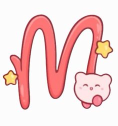 the letter m with a cartoon cat and stars on it's head is shown