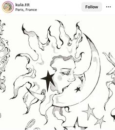 a drawing of the moon and stars on a white background with text below that reads kula ti paris, france follow