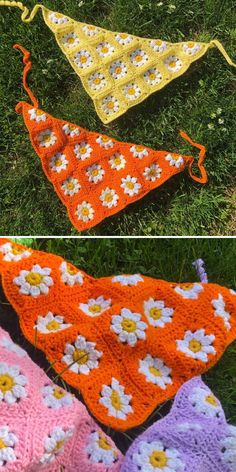 The Daisy Bandana  Crochet Pattern Easy Fall Crochet, Free Crochet Bandana, Crochet Bandana Pattern, Kerchief Pattern, Crochet Kerchief, Yarn Projects Crochet, Hairstyles Elegant, Crochet Headband Pattern Free, Bandana Pattern