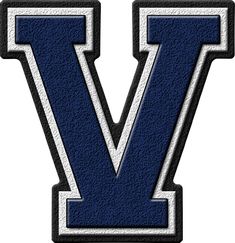 the letter v is shown in blue and white