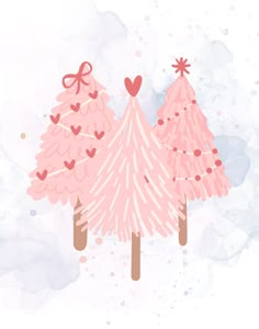 two pink christmas trees with hearts on them