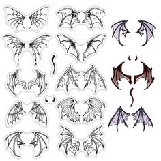 a set of different types of bats on a white background, each with its own outlines