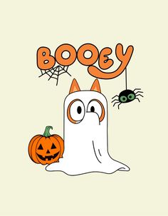 a ghost and a pumpkin with the word booy on it