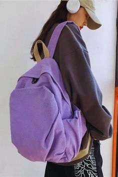 Casual Purple School Bag, Casual Solid Backpack For Students, Casual Student Backpack With Softback, Casual Student Softback Backpack, Green Backpack Aesthetic, Casual Solid Softback Backpack, Casual Solid Color School Backpack, Casual Solid Color Backpack For Daily Use, Casual Student Backpack With Adjustable Strap