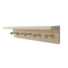 a wooden coat rack with three hooks on the front and one hook on the back